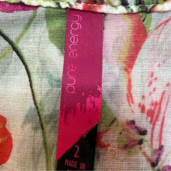 Target Pure Energy Semi-Sheer Cream Color Floral Roll Sleeve Blouse. Size 2. - Picture 2 of 14